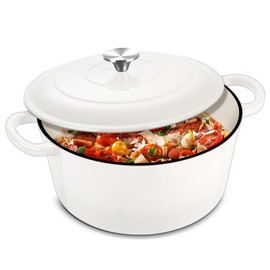 5 Quart Dutch Oven Pot with Lid, Joyfair Enameled Cast Iron Dutch Oven for Sourdough Bread Baking, Oven Safe Round Cookware with Handle for Slow Cooking Baking Stewing Roasting Broiling (Cream White)