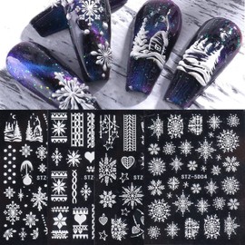 LANODO 4pcs Nail Stickers 5D French Seal Winter Christmas French Nail Art Decoration White Snowflake Multiple Styles DIY