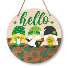St. Patrick’s Day Hanging Wooden Door Sign, Gnomes Shamrock Luck of the Irish St. Patrick’s Day Decorations, March Door Decor for Home Office, Festive St. Patrick's Day Decor (12"x 12")