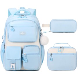 Scothen Backpack for Girls - Girls Backpack with Lunch Box & Pencil Pouch for Teen Kids, Laptop Backpack for Women, School Backpacks for Girl Elementary Middle High School Bookbag Daypack (Blue)