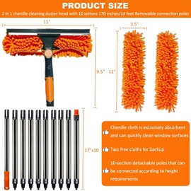 20+ Ft Reach 2 in 1 Window Washing Squeegee with 3-14 ft Spliceable Extension Pole // Window Cleaning Tool & Window Washer Squeegee for Home Indoor Outdoor Window Washing