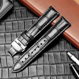 Moran Quick Release Leather Watch Bands Deployment Butterfly Buckle 18mm 20mm 22mm 24mm Blue Black Brown Calfskin Replacement Watch Strap for Men & Women