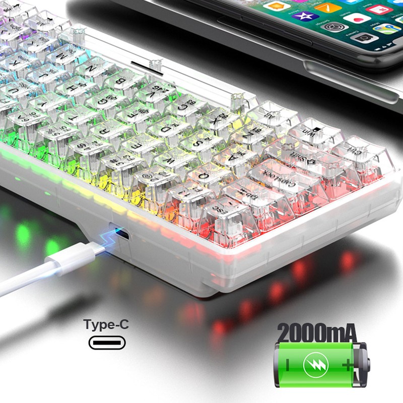 Mechanical Keyboard Bluetooth 2.4G Wireless Wired Hot Swappable White Switch