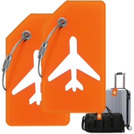 Juego de etiquetas de equipaje, 2 unidades de etiquetas de silicona flexibles y brillantes para maletas identificadoras de equipaje de viaje con tarjetas de identificación de nombre y trabillas de acero inoxidable para un cierre seguro (naranja)