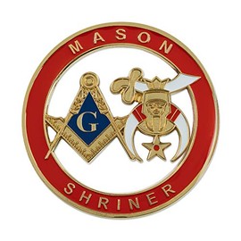 Mason Shriner Masonic Auto Emblem - [Red & Gold][3'' Diameter]
