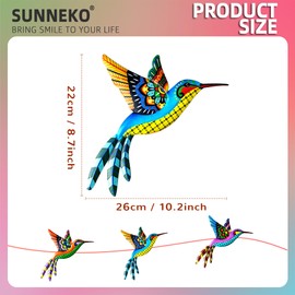 SUNNEKO 3 PCS Large Metal Hummingbird Garden Ornaments Outdoor, Metal Wall Art Big Hummingbird Decorations for Outside Garden Shed Fences Yard Decorations Wall Hanging