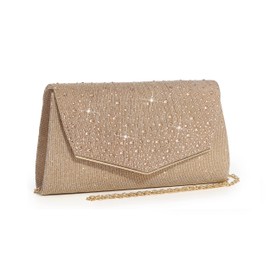 MUDUO Evening Bag for Women Glitter Rhinestone Wedding Evening Purse Crystal Envelope Clutch Crossbody Shoulder Bags (V-CHAMPAGNE)
