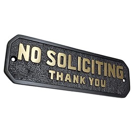 Adonai Hardware Medium NO Soliciting Brass Door Sign - Black with Brass Letters