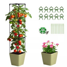Docred Tomato Planter Boxes with Trellis Wheel 63" Self-Watering Tomato Planter for Cl - Gold
