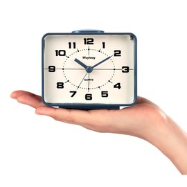 Wuyiway Retro Analog Alarm Clock, Battery Operated,4" Vintage Decor for Bedroom, Nightstand, Bedside, Desk, Table,Silent,Lighted on Demand and Snooze,Ascending Beep Sounds,Easy to Set (Blue)