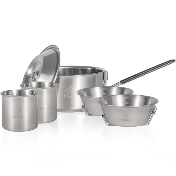 QYstaerr Camping Cookware Stainless Steel Mess Kit for Campfire Cooking,