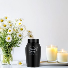 UNICRAFTALE 14cm Keepsake Urn Wing Pattern Black Column Pet Urn Mini Stainless Steel Cremation Urns Ash Holder Urns with Velvet Packing Bags Pet Memorial Ashes Holder for Dog and Cat Ashes