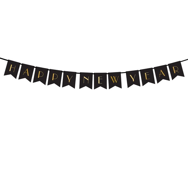 PartyDeco New Year's Eve Banner Happy New Year Decoration Black