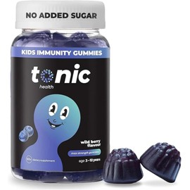 Tonic Health Kids Immunity Gummies - 7 in 1, Elderberry Gummies, No Added Sugar, No Sweeteners, Vitamins C, D and Zinc, Wild Berry Flavour, Month Supply (60 Count), Ages 3-12, Vegan.
