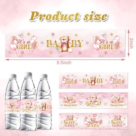 Clabby - 39 etiquetas para botellas de agua de ducha de bebé, pegatinas para botellas de agua, etiquetas impermeables para baby shower, decoración de fiesta de baby shower, color rosa