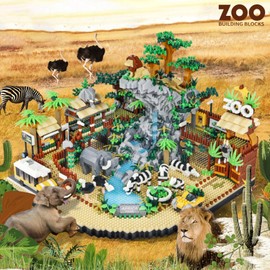 Zoo Building Model Set, 4800 Pcs Desert Zoo Micro Building Toys, Creative Zoological Park Model Set, Micro Particle Modular Building House, Gift for Adult and Teens