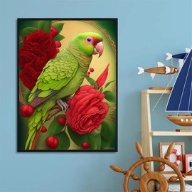 HMDIIMGE Diamond Painting Kits Green Parrot, A Full Round Embroidery Kit Pasted by Number, Perfect for Early Spring Home Decor and Holiday Gifts for Adults 12x16 Inch