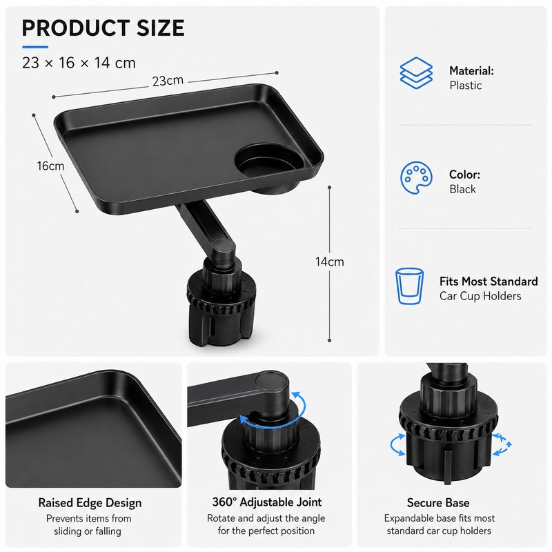 360° Rotating Car Cup Holder Tray for Storage – Universal
