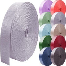 Grosun Nylon Webbing 1 inch 1.5 inch 2 inch Nylon Strap Backpack Straps Nylon Belt, 10 25 50 3.3 Yards Webbing (Light Gray, 1 Inch x 10 Yards)