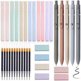 23 Highlighter Pastel Set, 12 Pens Aesthetic No-Bleed Marker Pens, 6 Correction Rollers and 5 Black Gel Pens with 10 Refills Included, Pastel Highlighter Accessories for Journal Office School Supplies