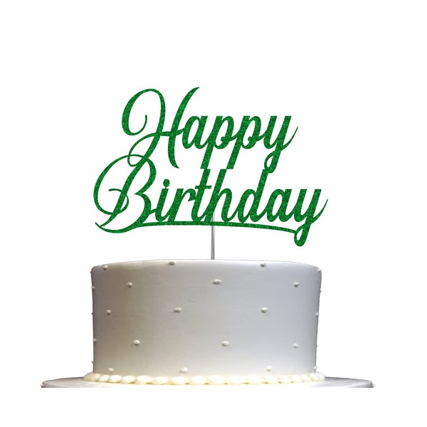 Decoración para tartas con purpurina de feliz cumpleaños, ideas para decoración de fiesta de cumpleaños, decoración de alta calidad, resistente purpurina de doble cara, palo de acrílico. Fabricado en Estados Unidos (verde)
