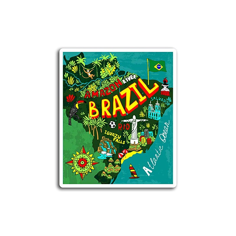 2 x 10cm Brazil Map Rio Travel Vinyl Stickers -