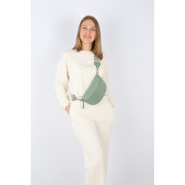 MIRROSI Women's Bum Bag, Genuine Leather, Made in Italy, Shoulder Bag, Chest Bag, Crossbody Bag (1 Bag & 2 Straps) (White (Fishing Equipment), Large Bag (28 x 18 x 9 cm)