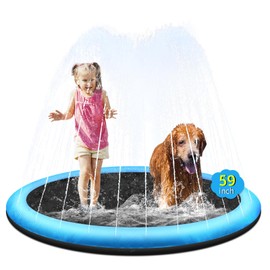 CACSPS 59" Non-Slip Splash Pad for Kids and Dog, Thicken Sprinkler Pool Summer Outdoor Water Toys, Extra Large Backyard Wading Pool for Children Boys & Girls or Pet Dog (Blue)