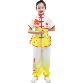 YEMYIQZ Kids Kung Fu Uniform for Boys Girl Chinese Traditional Tai Chi Wushu Suits Short Sleeved Martial Arts Uniform, Yellow, Small