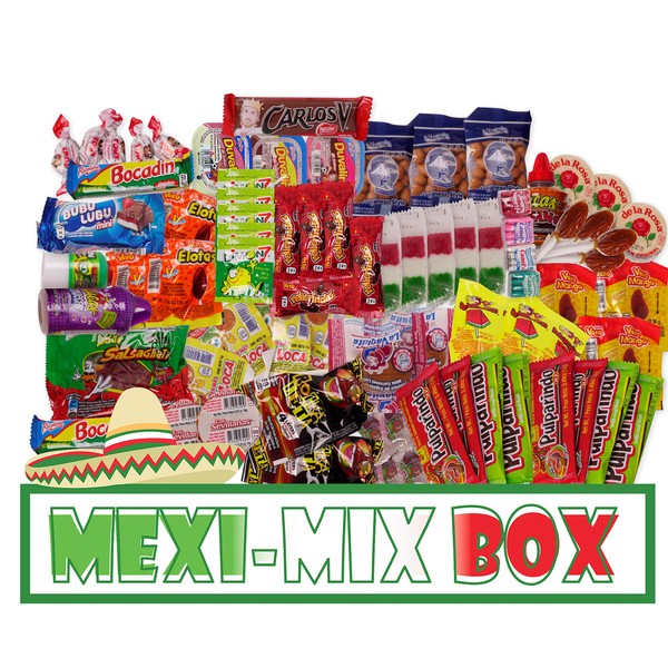 Mexi-Mix Box Mexican Candy Assortment. 86 count. Care Package Variety of Spicy Candy Box Gift Bulk Dulces Mexicanos Snack Include: Obleas Duvalin Lucas Vero Mango Pulparindo Pelon Pelo Rico