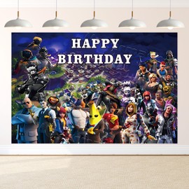Fortnit Birthday Decorations Backdrop, Fortnt Party Decorations Background Photography, Dog Character Photo Backdrop Decorations Happy Birthday Banner for Kids, Bedroom, Boys, Girls, 5x3FT(150*100cm)