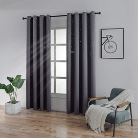 MANGATA CASA Kids Blackout Curtains with Moon & Star for Bedroom-Cutout Window Curtains & Drapes with Grommet f3or Nursery Room-Baby Darkening Curtains 96 Inch 2 Panels(Dark Grey 52x96in)