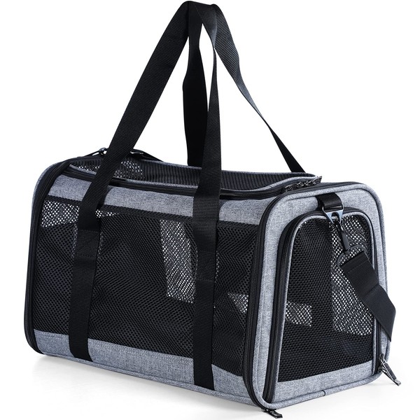 Petsfit Cat Carrier Dog Carriers Airline Approved, 18 x 11 x 11 Soft-Sided Pet Carrier, 3 Carrying Ways, Lightweight, Breathable, Escape Proof, with Adjustable Shoulder Strap and Soft Cushion