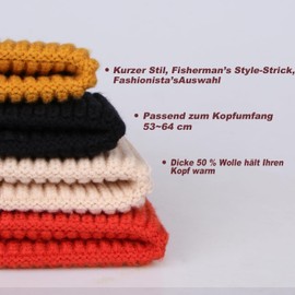 TSKNOMO Wool Fishing Hat Winter Trawler Beanie Short Knitted Hat for Men Women, beige