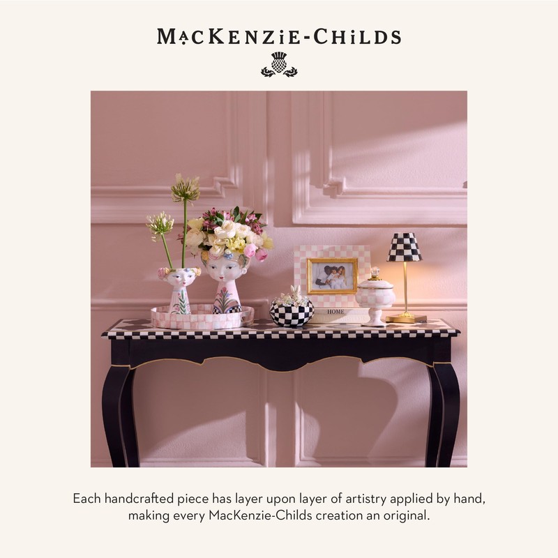 MACKENZIE-CHILDS Round Knob, Decorative Drawer Pull Knob, Pink-and-White Rosy Check