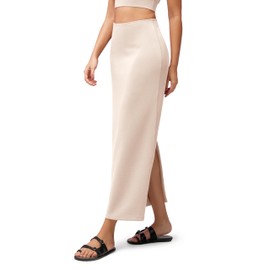 ODODOS Modal Soft Maxi Skirt for Women, Back Slit High Waist Casual Long Pencil Skirts, Beige, Large