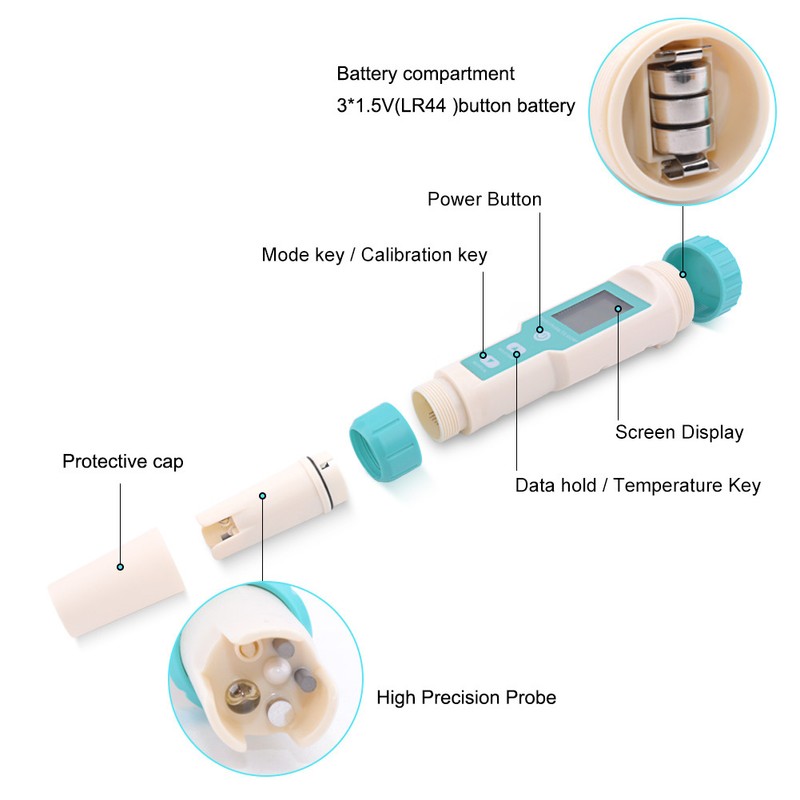 Waterproof Electronic Salinity PH TDS EC ORP Tester Hydrometer Water