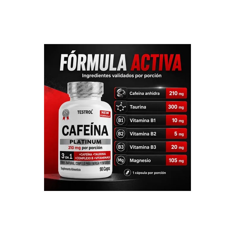 Cafeína 210 Mg Testrol Platinum 90 Cápsulas