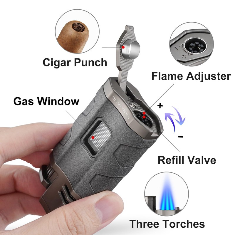 Torch Lighter Triple Jet Flame Refillable Butane Cigar Lighter Windproof