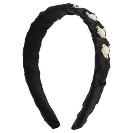 Pearl Headband Wide Padded Hairbands - Black Headband Bling Beaded Hair Accessories for Women Girls Fashion Vintage Head Bands 29011