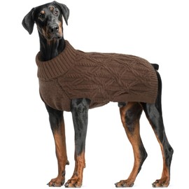 FUAMEY Large Dog Turtleneck - Warm Cable Knit Dog Sweater for Cold Winter - Brown