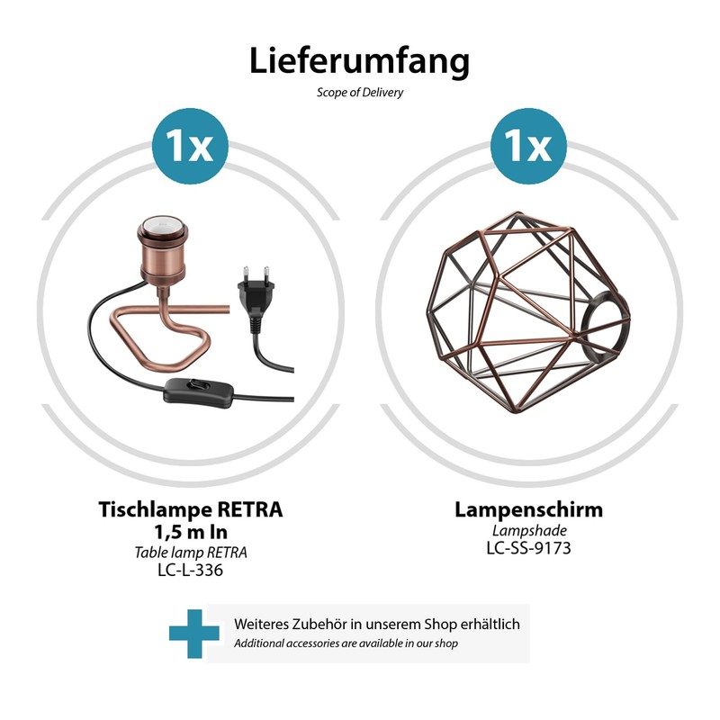 ledscom.de RETRA Table Lamp Switch Matte Bronze E27 Socket Cage