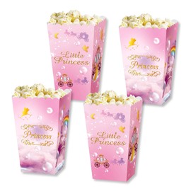 24 Pack Little Priness Popcorn Treat Boxes Dessert Popcorn Cookie Tray Candy Bags Pink Rainbow Princess Fort Theme Party Supplies for Baby Shower or Birthday Party Decorations (6inch)