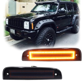 GSOWO 𝗨𝗽𝗴𝗿𝗮𝗱𝗲 2Pcs LED Front Side Marker Lights for J-e-e-p Cherokee XJ 1997-2001, Bumper Corner Parking Signal Lamps Smoked Lens, Je-ep Cherokee Accessories - Amber Lens