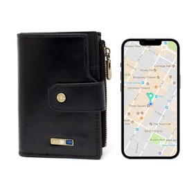 Anti-Lost Bluetooth Wallet Tracker & Finder, Minimalist trackable Wallet for Men, Leather Wallet Credit Card Holder (Leather Black)
