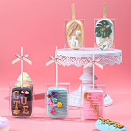 JCXGRVC 40Pack 3.5"x 2.4"x 1.38"Clear Rice Krispie Treat Boxes with Sticks Individually Wrapped Packaing Cakesickle Boxes Party Favors Boxes for Christmas Valentine's Easter Mother's Day Birthday