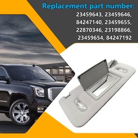 Right Passenger Side Sun Visor for Suburban Sierra 1500 2500 3500 Tahoe 2015-2019, Gray Car Sun Visor with Lighted Makeup Mirror 23459643, 23459646, 84247140,Automotive Sun Protection Visors