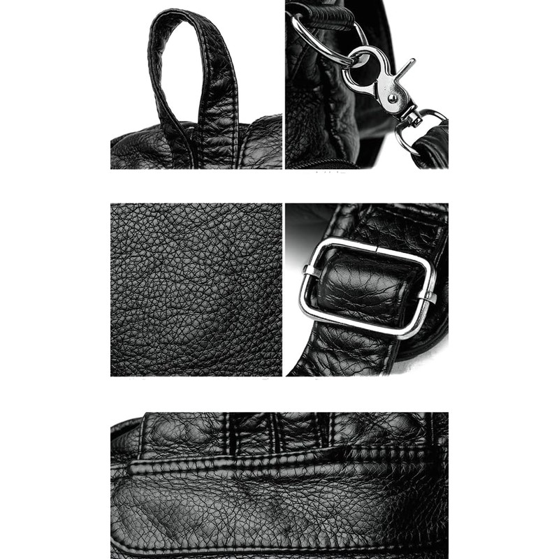 Hycurey Womens Stylish Rivet Backpack Washed Multi Pocket Knotted Zipper
