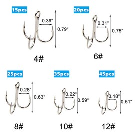 Fishing Treble Hooks Set, 140pcs Sharp High Carbon Steel Treble Hooks, Round Bend FishingHooks Saltwater Hooks Kit