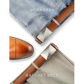 CHAOREN Buckley Automatic Belt Men's Leather Belt Ratchet Automatic Buckle for Men Business Suit 35 mm Wide Belt Without Holes Size Adjustable, Brass Buckle - Light Brown, Waist 80-90 cm (total length